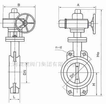 對(duì)夾式電動(dòng)蝶閥外形尺寸，安裝圖